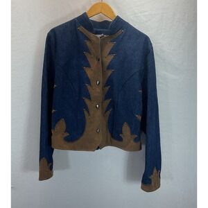 VTG Back At The Ranch Denim‎ Blazer leather embellished Jacket westernwear XL